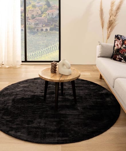 Viscose vloerkleed rond - Glamour zwart 100