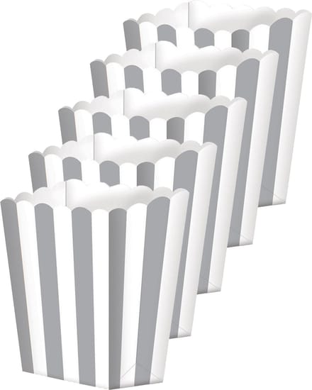 Amscan Popcorn/snoep bakjes - 15x - zilver gestreept - karton - 6 x 13 x 4 cm - feest uitdeel bakjes