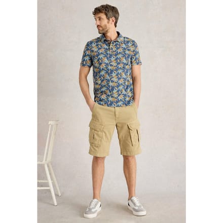 White Stuff Bamboo Leaves Printed Polo Blue Print Größe: S | Poloshirts Outlet | Herren | Blau