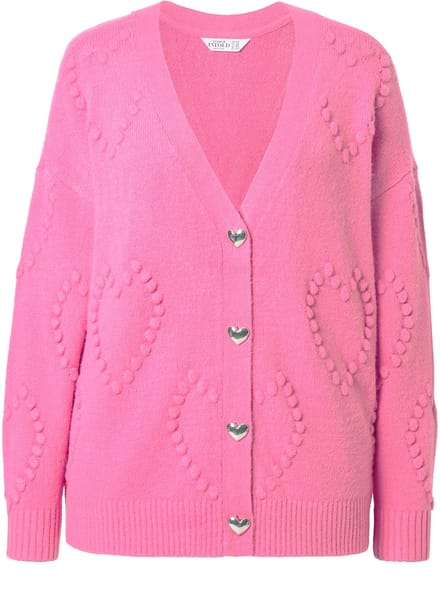 Studio Untold - Dames - Cardigan oversized hartmotief V-hals - Roze - Maat 54+