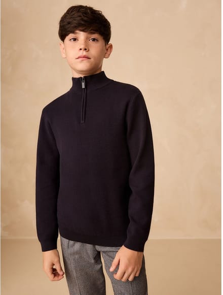 Next - Jongens - Trui met kwartrits - Blauw