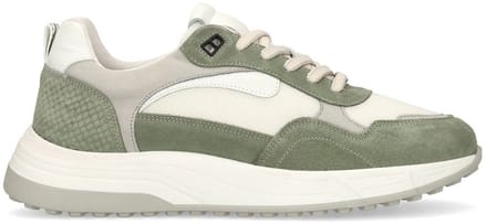 Manfield - Heren - Groene leren sneakers met suède details - Maat 41