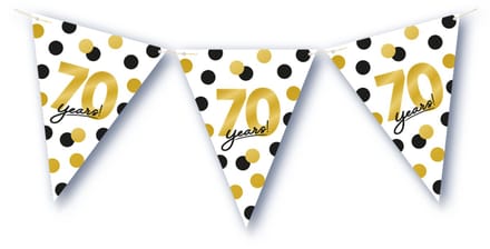 BTH – 70 Jaar Vlaggenlijn – Wit-Zwart-Goud – 6 m Verjaardag Decor – 70 Jaar Celebration Feest Versiering – Slinger