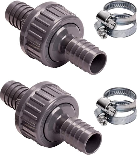 Terugslagventiel Set 21 mm met RVS Slangklemmen voor Afvoer