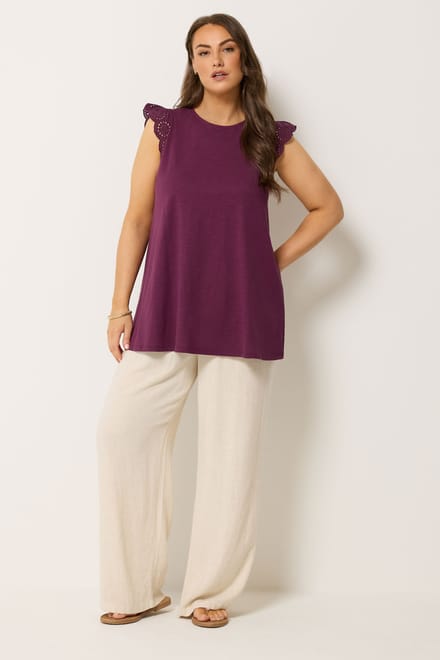 Yours Paarse Broderie Top Met Ruches Size 42