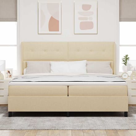 vidaXL - Boxspring - bed - met - kussen - met - hoofdeinde - Crème - 200 - x - 200 - cm - Stof