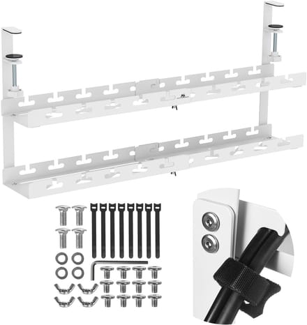 Maclean kabelopbergsysteem voor onder het bureau - Kabelgoot - max. belasting 5kg, max. 728 mm, 2 niveaus, wit, MC-102 W