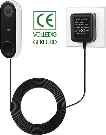 JC's - Transformator geschikt voor Google Nest video deurbel - Adapter geschikt voor Google Nest video deurbel - 18 volt - 5 meter kabel - deurbel adapter 24 volt