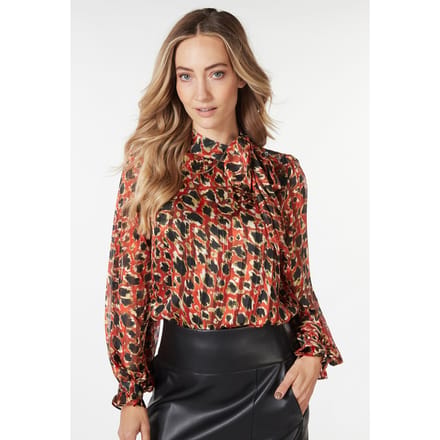 EsQualo Blouse Shawl Collar Leopard Skins Print Größe: 36 | Blusen Outlet | Damen