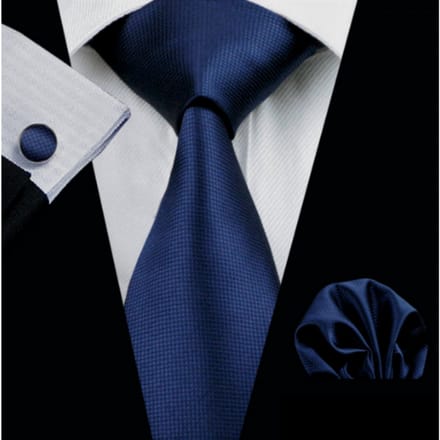 3-Delig-Stropdas- Zijde- Blauw-blokjes - Charme Bijoux