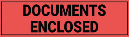 Documents enclosed sticker, oranje zwart 300 x 75 mm
