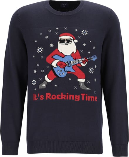 MARVELIS modern fit Kersttrui katoen - O-hals - marine blauw