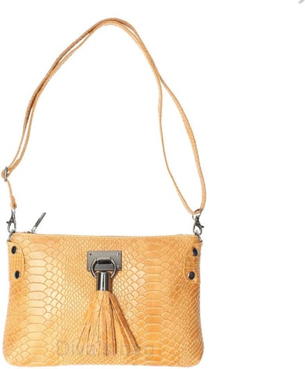 Leuke 100% leren crutch tas - pythonprint - franje - ritssluiting - schouderband - COGNAC
