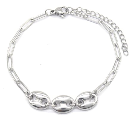 Armband Dames - Bedels Ovaal - RVS - Lengte 16-20 cm - Zilverkleurig