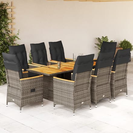 vidaXL - 9-delige - Tuinset - met - kussens - poly - rattan - grijs