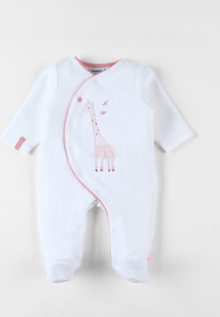 Noukie's - Pyjama - Fluweel - Meisjes - Ecru / lichtroze - Giraf - 3 maand 62
