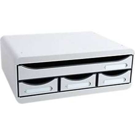 Exacompta TOOLBOX lichtgrijs, A4+ archiefmodule met 4 laden, 27 cm diep, 13,5 cm hoog, stapelbaar, 25 jaar