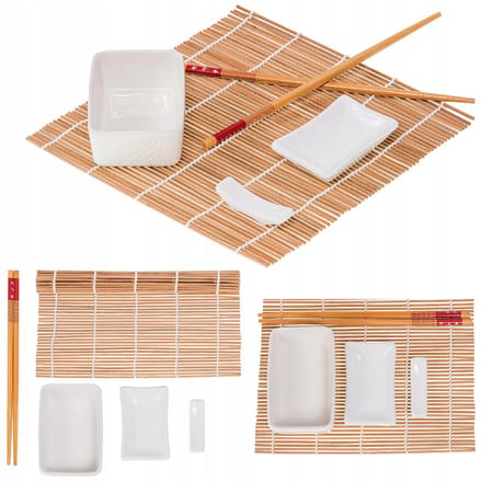 ProOrient Serie - Sushi Serveer Mat met Keramiek - Bamboes - Set van 5