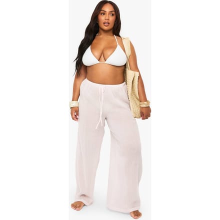 boohoo Dames Plus Kaasdoek Strandbroeken | Pink | Maat: 28
