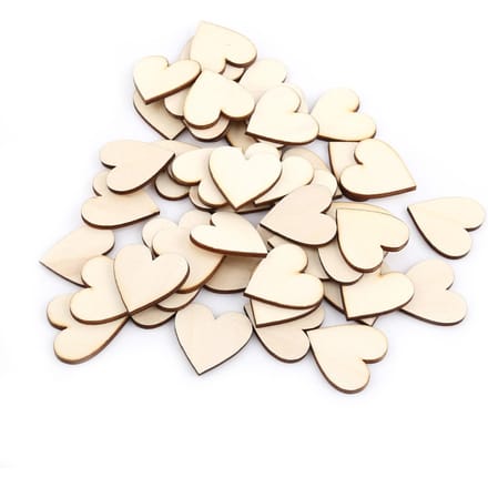 Liefdeshartvormige houten versiering voor bruiloften, plaquettes en ornamenten(30mm 50 stuks) beige