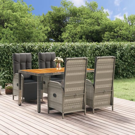 vidaXL - 5-delige - Tuinset - met - kussens - poly - rattan - grijs