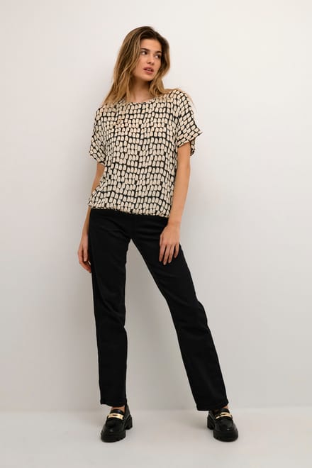 Blouse met korte mouwen Relaxed fit Black_Sand Graphic Dot black