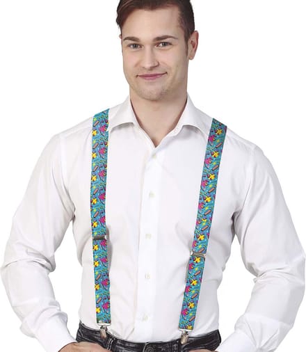 Fiestas Guirca Carnaval verkleed bretels - blauw - 80s/90s print - volwassenen - accessoires
