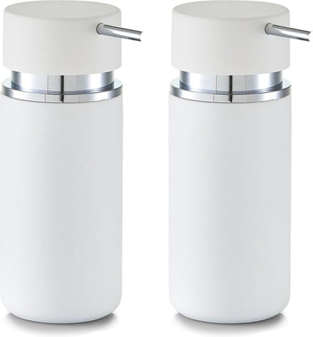 Zeller Zeeppompje/dispenser - set van 2x - keramiek/rubber coating - wit - 16 cm