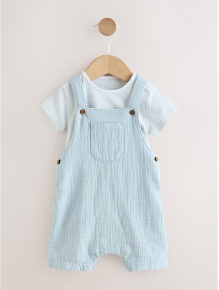Next - Jongens - Set voor baby's van geweven tuinbroek en rompertje - Blauw