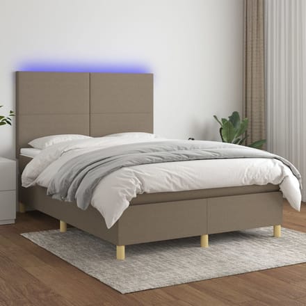 vidaXL - Boxspring - met - matras - en - LED - stof - taupe - 140x190 - cm