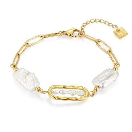 Twice As Nice Armband in goudkleurig edelstaal, parels 17cm+3cm