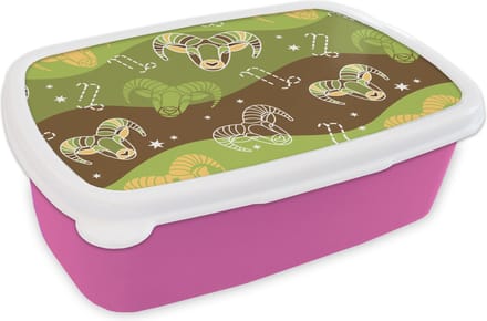 Broodtrommel Roze - Lunchbox - Brooddoos - Steenbok - Design - Astrologie - 18x12x6 cm - Kinderen - Meisje
