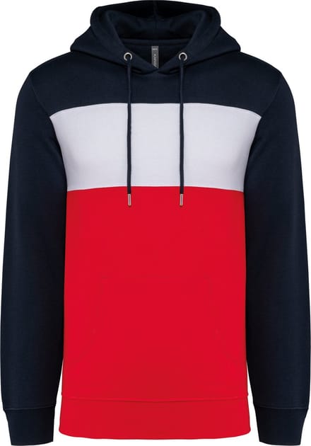 Kariban Driekleurige unisex sweater met capuchon K4016 - Navy / White / Red - S
