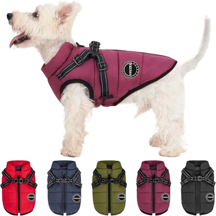 Warme Waterdichte Hondenjas met Fleece Voering en Geïntegreerd Harnas