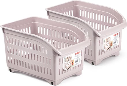 Plasticforte opberg Trolley Container - 2x - roze - L30 x B18 x H19 cm - kunststof