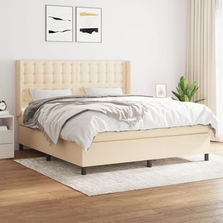 vidaXL - Boxspring - met - matras - stof - crèmekleurig - 180x200 - cm