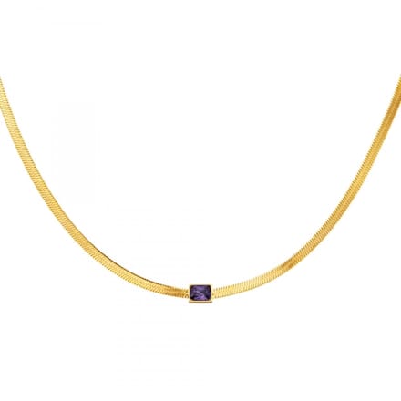 Ketting - Collier - Squared Beads - Goudkleurig - Paars