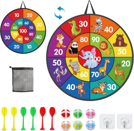 Dubbelzijdig Klittenband Dartbord Spel voor Kinderen - Inclusief 12 Werpobjecten en Opbergtas
