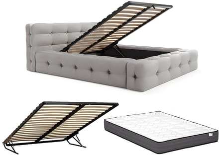 Vente-unique Bed met opbergruimte stof lichtgrijs 160 x 200 cm