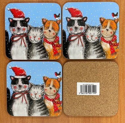 Alex Clark Onderzetters Festive Cats ~Katten Kerst/winter