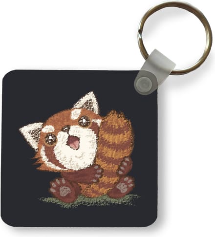 Sleutelhanger - Uitdeelcadeautjes - Illustratie van een rode panda met zijn staart - Plastic