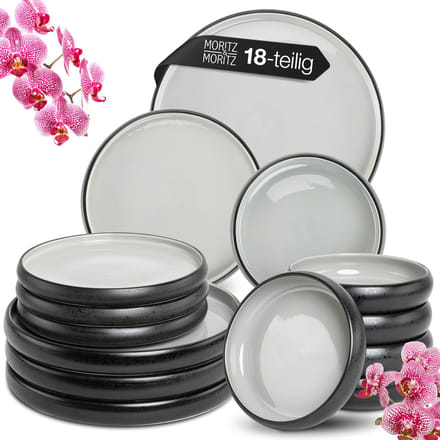 Moritz & Moritz SOLID UNI Serviesset 6 Persoons - 18-delig Servies Set met Dinerbord, Soepbord en Dessertbord - Keramiek - Grijs