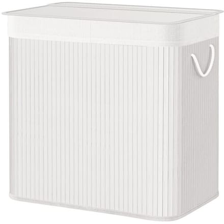 Ochama Grote bamboe wasmand, opvouwbare wasmand met 3 compartimenten, deksel en verwijderbare binnenzak, wit