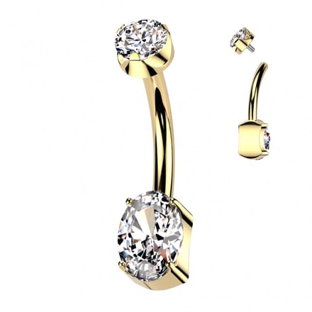 Piercing titanium ovaal met gemmed top goud - LMPiercings