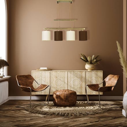 Näve Hanglamp Tilde, stoffen kappen 4lamps, bruin/beige