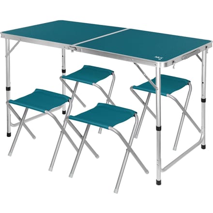 Nils Camp NC1633 - Set tafel en stoelen - Blauw - Inklapbaar - Verstelbare Hoogte