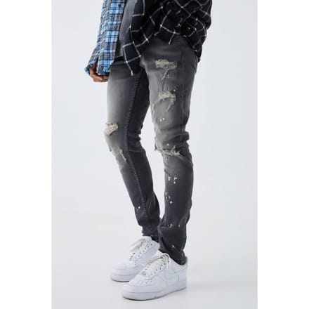 Skinny Stretch Gebleekte Gescheurde Knie Jeans | Grey | Size 32R