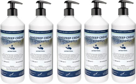 Handzeep Crème Eucalyptus 500 ml - met gratis pompje - set van 5 stuks - Voordeelverpakking