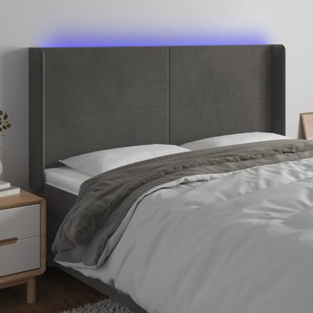 vidaXL - Hoofdbord - LED - 183x16x118/128 - cm - fluweel - donkergrijs