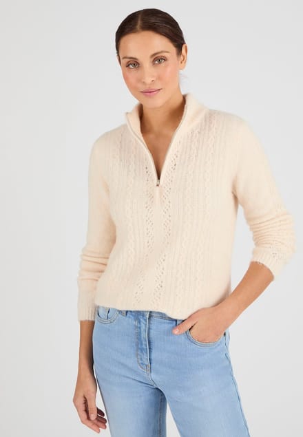 Damart - Trui met ritskraag van alpacamix - Dames - Bruin - M